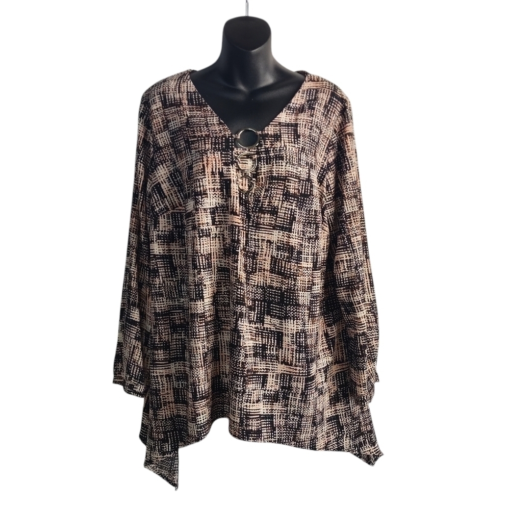 NY Collection Women's Multicolor V-Neck Longsleeve Top Blouse Size 1X